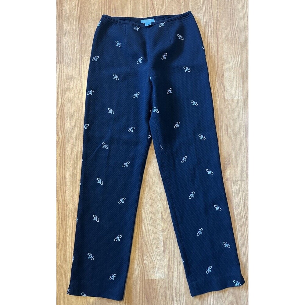 J McLaughlin Navy Blue Bee Print Textured Trousers Size 6